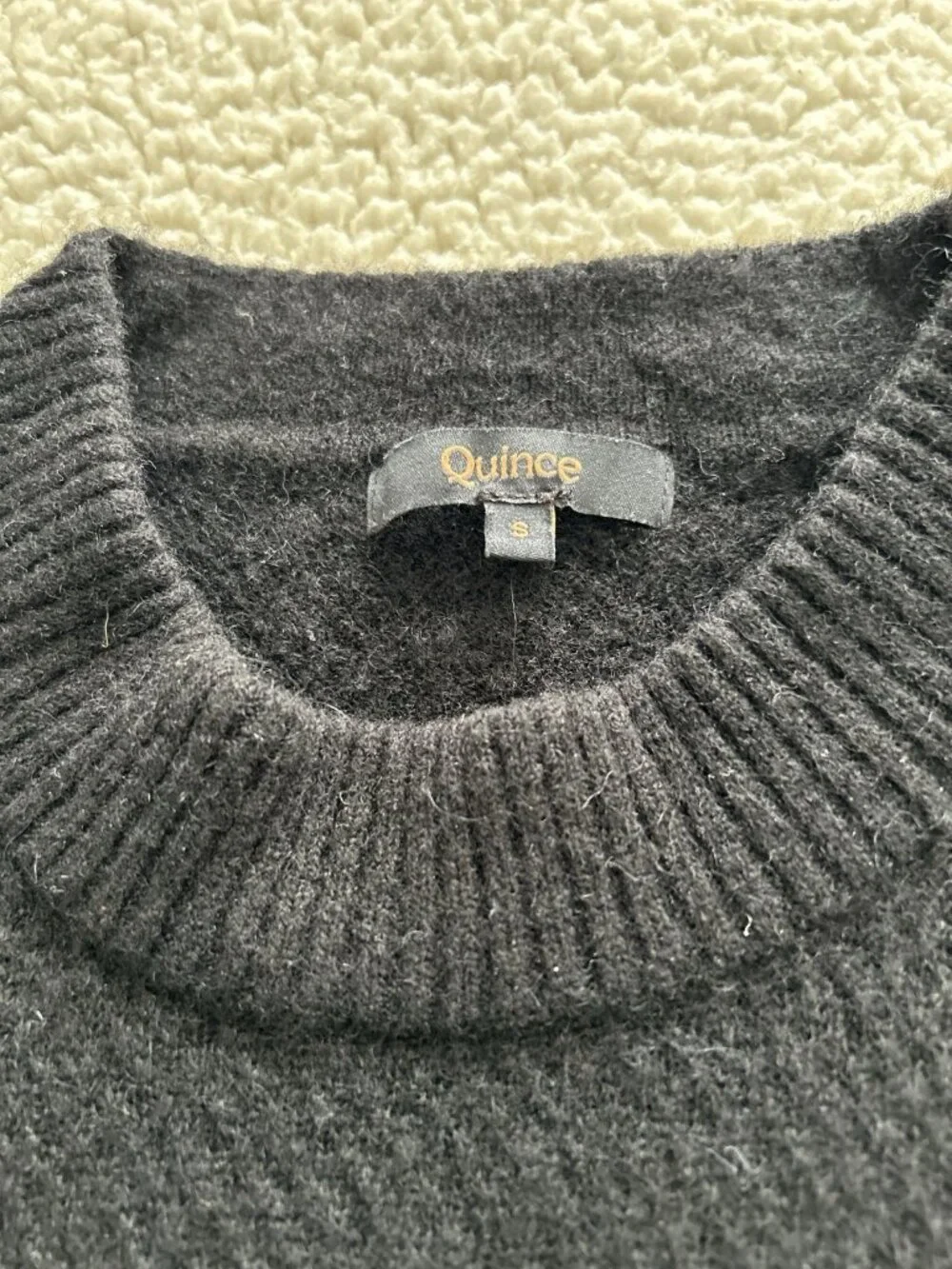 Quince Baby Alpaca Wool Diamond Stitch Crew Neck Sweater  Black Size S